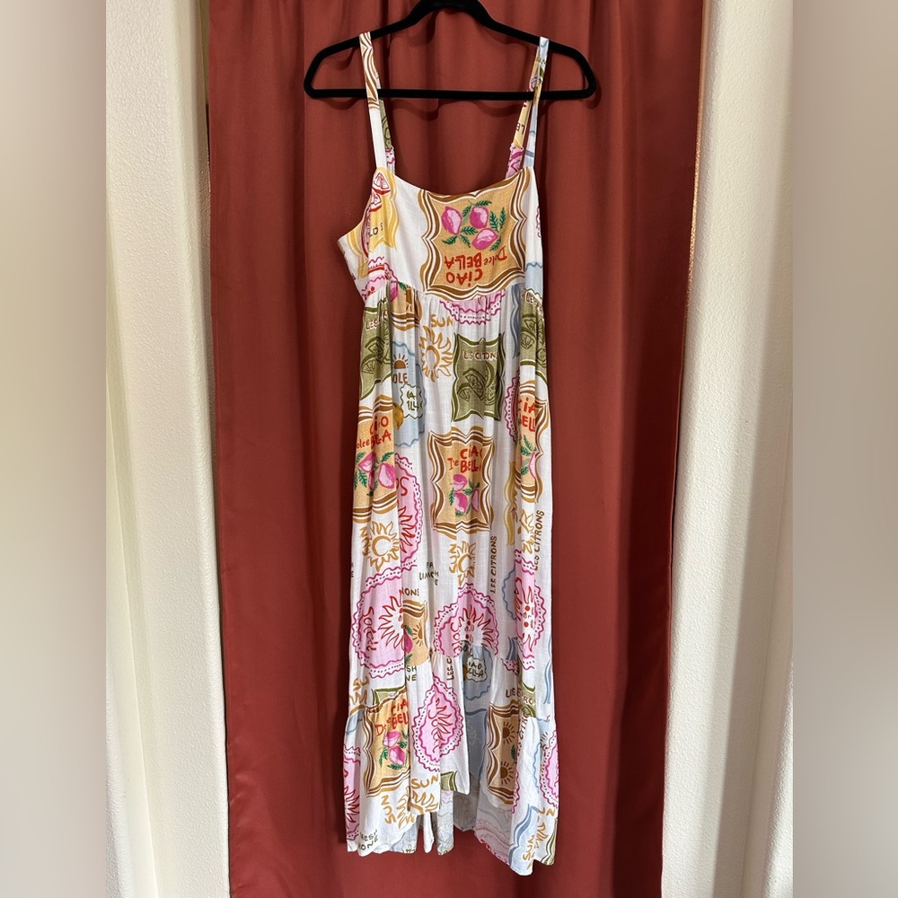 NWOT Paper Heart Linen Maxi Dress Bella Sun and Fruits Women’s Size L
